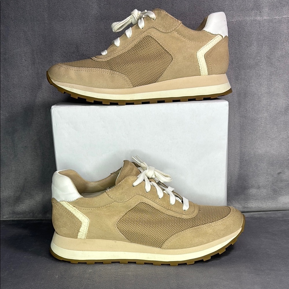 Veronica Beard Tan Suede Mesh Retro Sneakers Sz 9